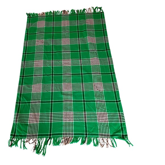 Vibrant Green Plaid Scarf with Tassels - Picture 5 of 6